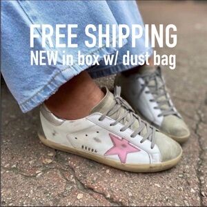 NEW: Golden Goose Superstar Sneaker | White, Pink, Silver | Size 6 - 6.5/Euro 36